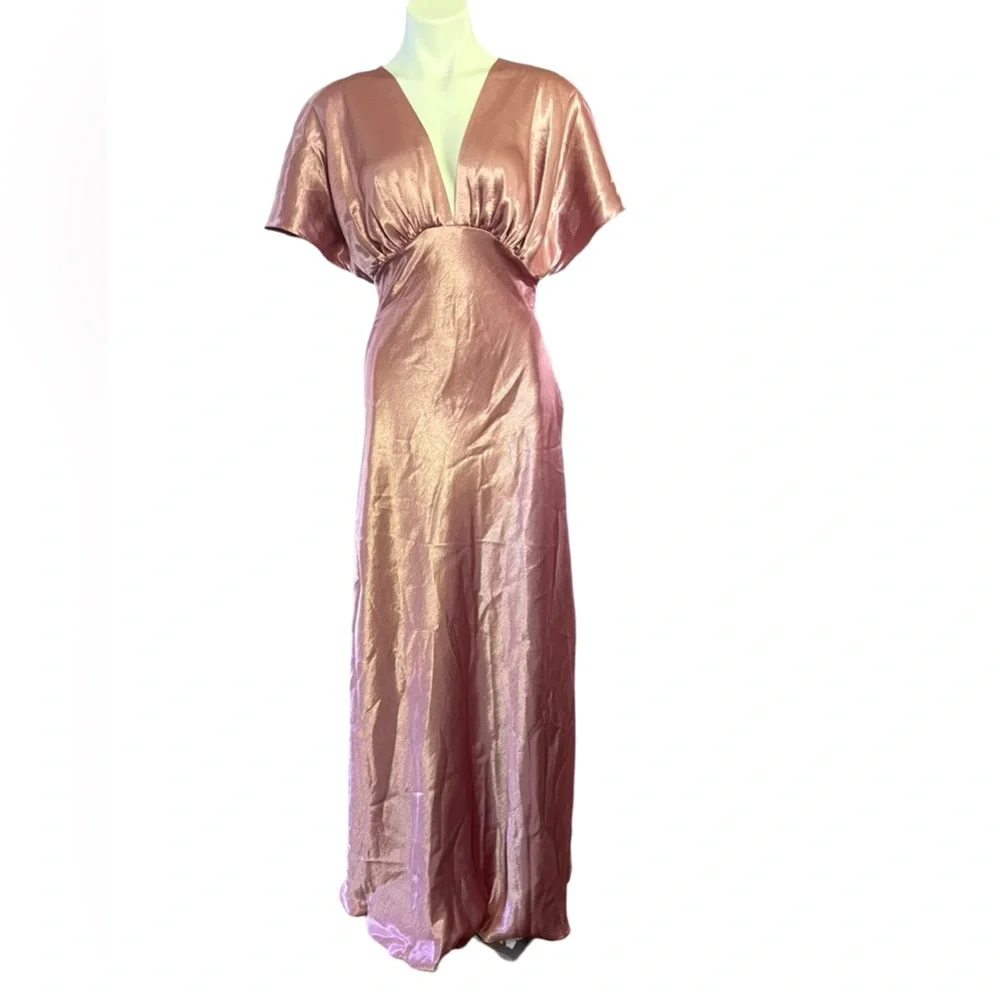 Free People‎ Beatrice Satin Maxi Dress Pink/rose size 8 NWT - Picture 4 of 16